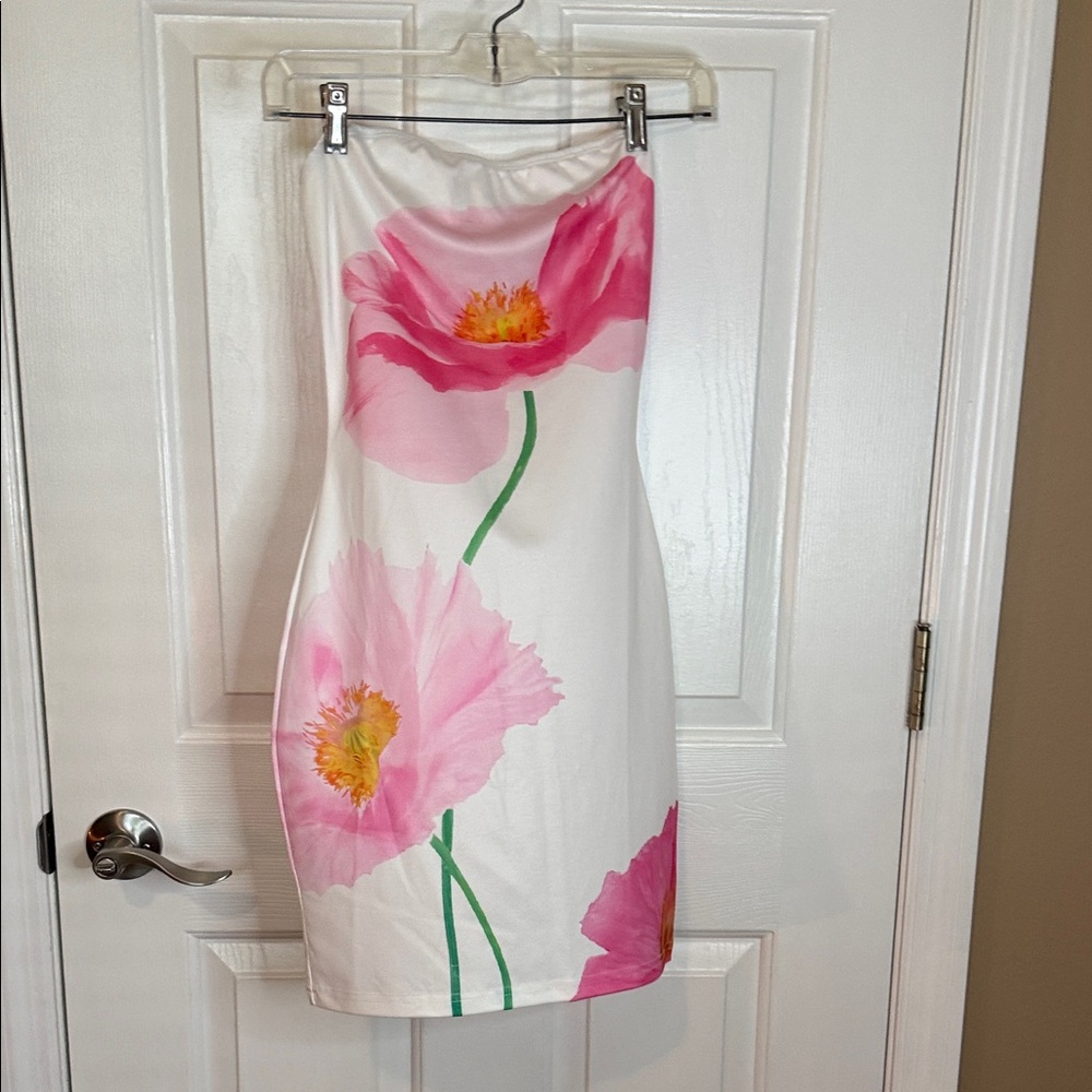 SHEIN White Mini Dress with Pink Floral Print - Picture 3 of 4